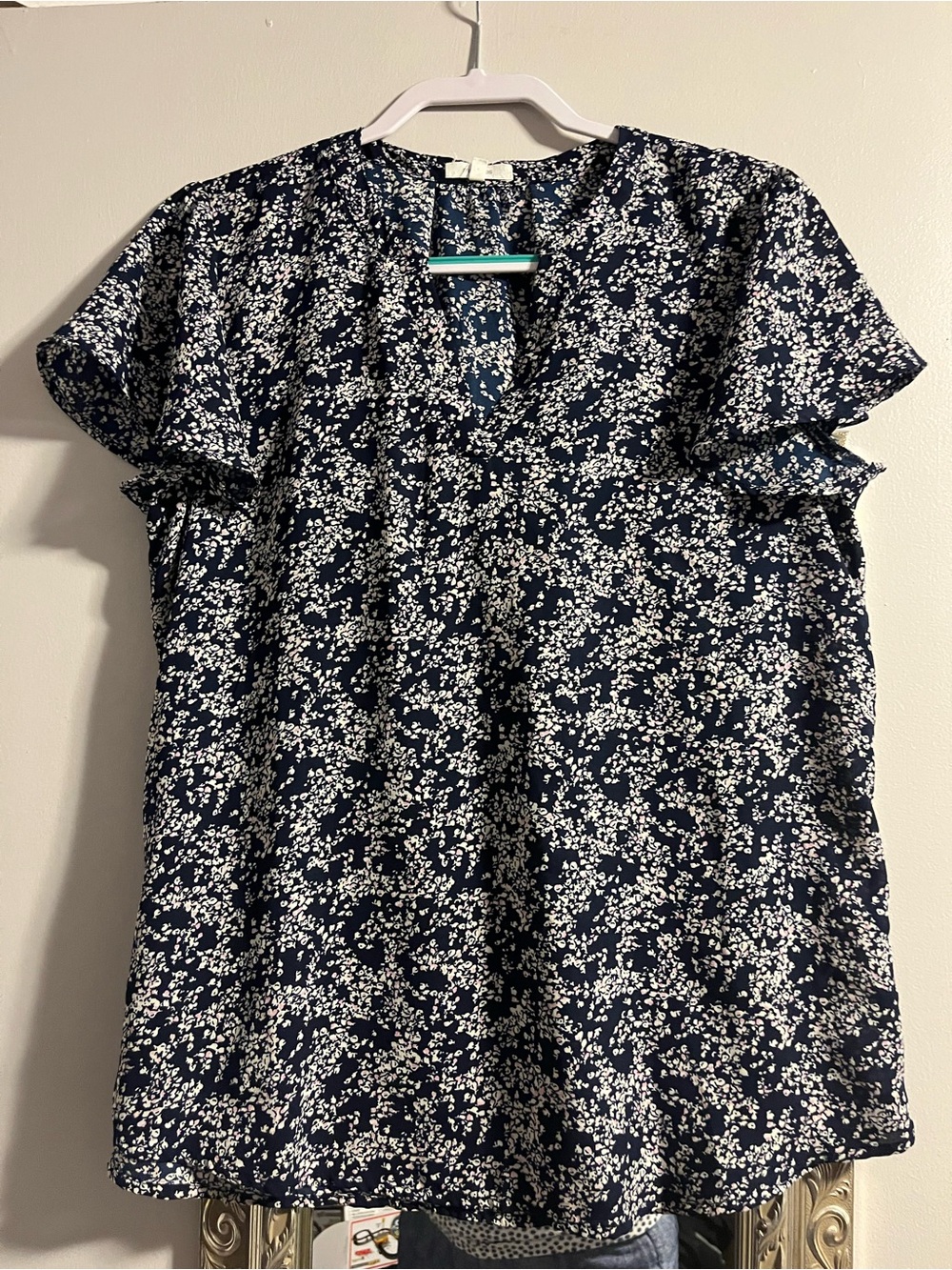 Maurices Navy Blue Floral Flutter-Sleeve Blouse